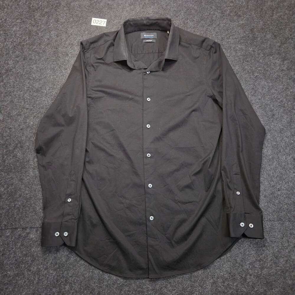 Bugatchi OoohCotton Tech 8 Way Stretch Black Long Sleeve Button Up Dress Shirt M